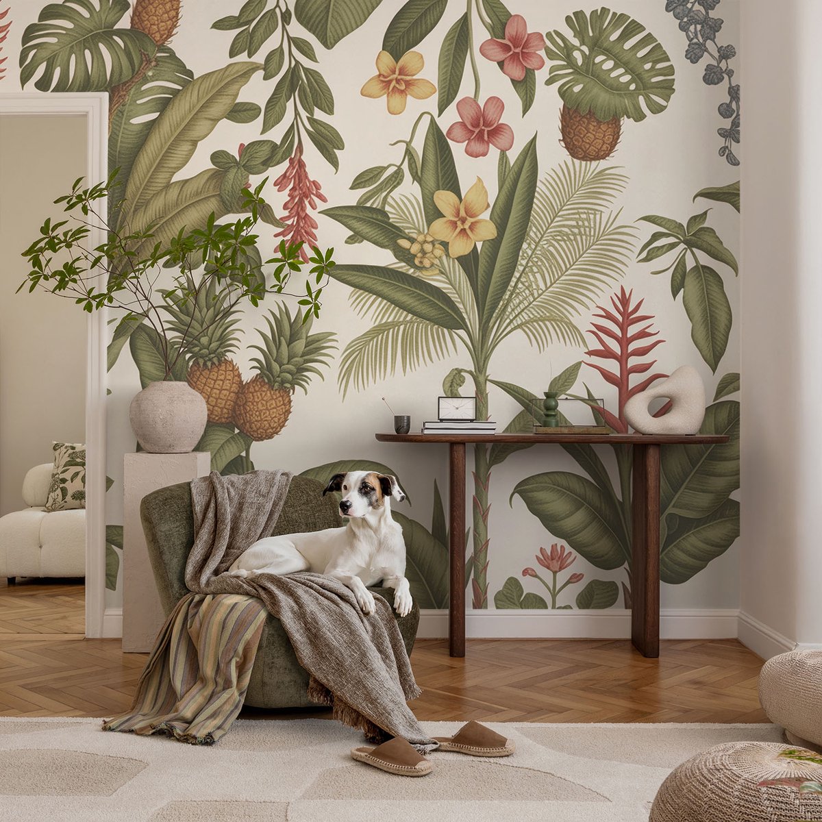Coloray Vliesbehang - Grijs Snellijm Behang - 104x70 cm - Exotische Natuur Fotobehang Vlies - Hal behang Bloemen En Planten - Muurschildering - Hal behang