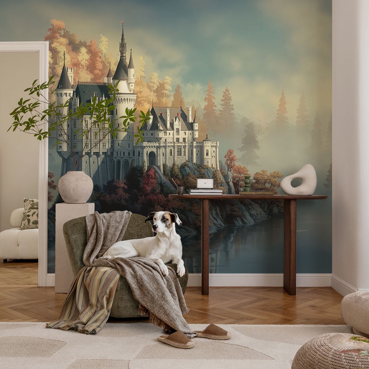 Coloray Vliesbehang - Blauw Snellijm Behang - 104x70 cm - Sprookjeskasteel Muurschildering - Slaapkamer behang Architectuur - Fotobehang Vlies - Gang behang