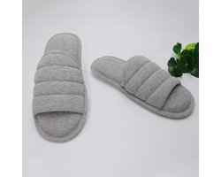 ofoot heren ademende katoenen open teen platte pantoffels, traagschuim antislip zomerhuis dia's sandalen