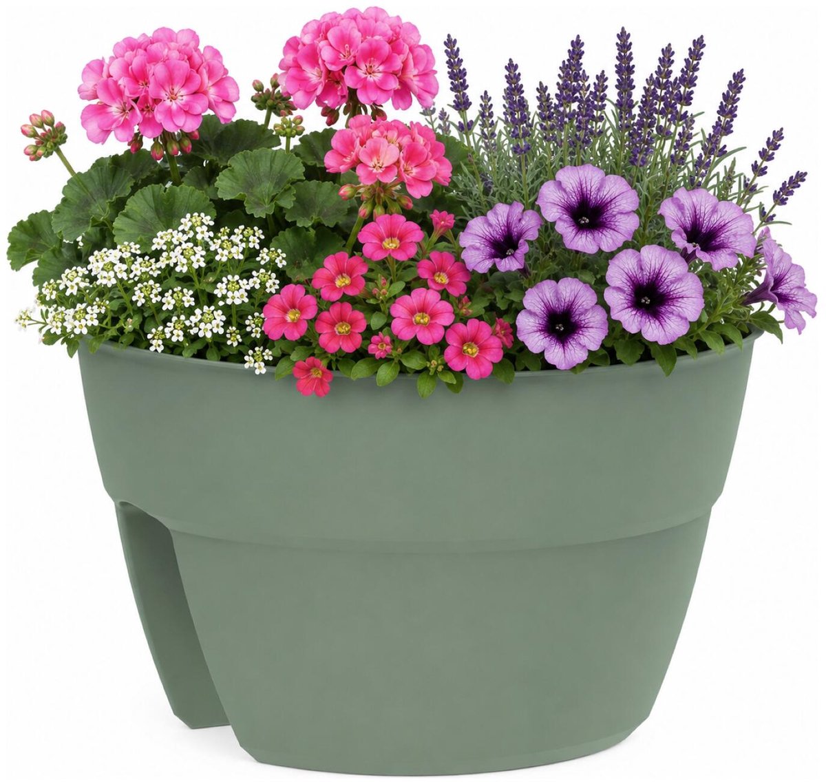 EDA Balkon plantenbak / bloempot Osaka - groen - 30 x 20 cm - rond - kunststof - voor planten en kruiden