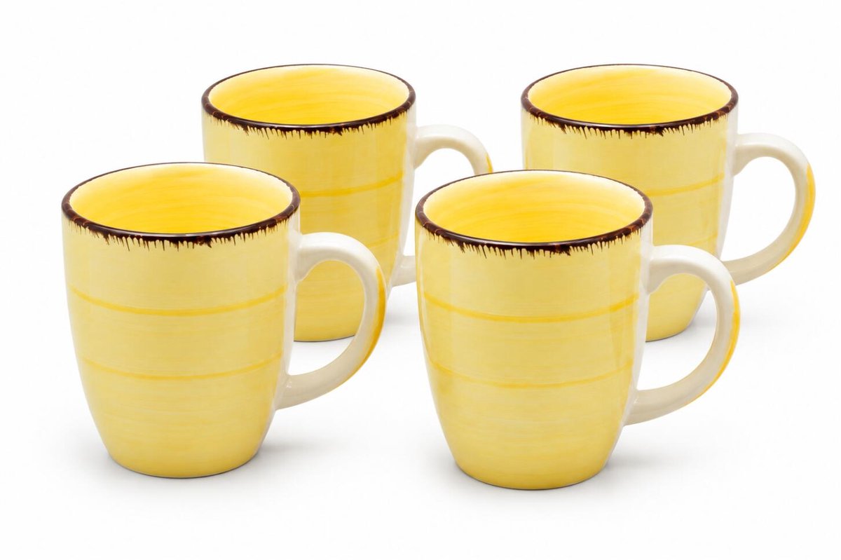 Bellatio Design Koffiemok Colourful Morning - 4x - geel - keramiek - 340 ml - theemokken