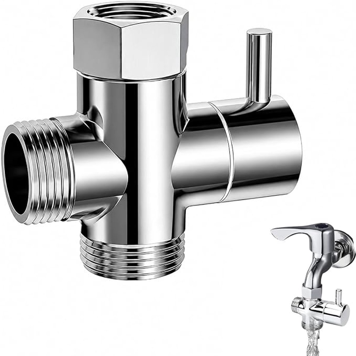 Drie-Richting Doucheklep G1/2 – Wateromschakelaar voor Douche, Kraan en Handdouche – 3-weg Ventiel voor Badkamer en Keuken – Eenvoudige Installatie