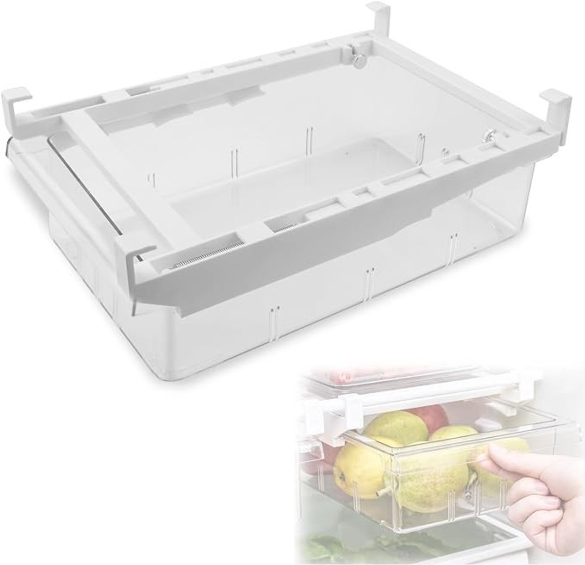 Livatto Uittrekbare Koelkast Organizer Lade – Transparante Opbergbak met Verstelbaar Frame voor Groenten, Fruit en Eieren