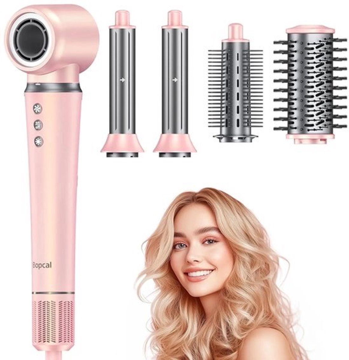Airstyler – Föhnborstel – Multistyler 5-in-1 – Bescherming tegen Hitteschade – Krachtige Motor – Geschikt voor Lang en Kort Haar – Roze