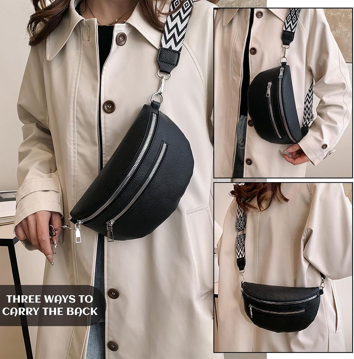 Handtas voor dames, buiktas, brede schouderriem, 24,5 x 14,5 cm, schoudertas, veganistisch leer, crossbody bag, elegant, verstelbaar, ideaal voor reizen en dagelijks gebruik