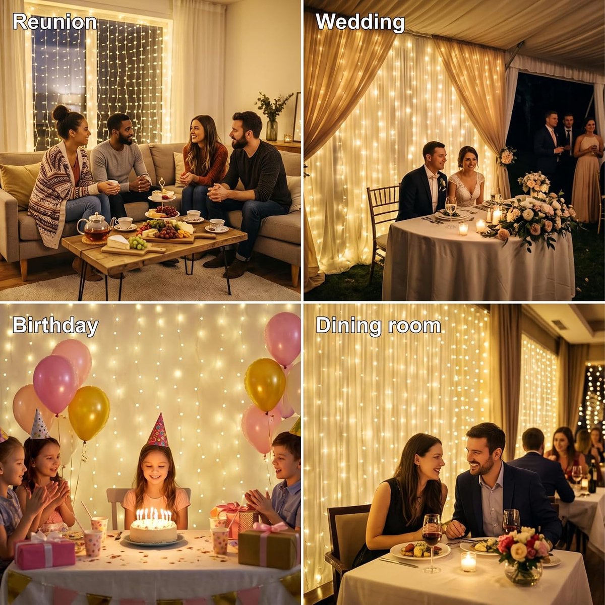 LED-gordijnverlichting – 3 x 3 m, 300 LED's (10 strengen met haken); voeding via USB; inclusief afstandsbediening; geschikt voor feestelijke decoratie en binnenverlichting; zorgt voor hoogwaardige, sfeervolle verlichting – Gekleurd licht — cadeau in Wonen & Interieur - foto 2