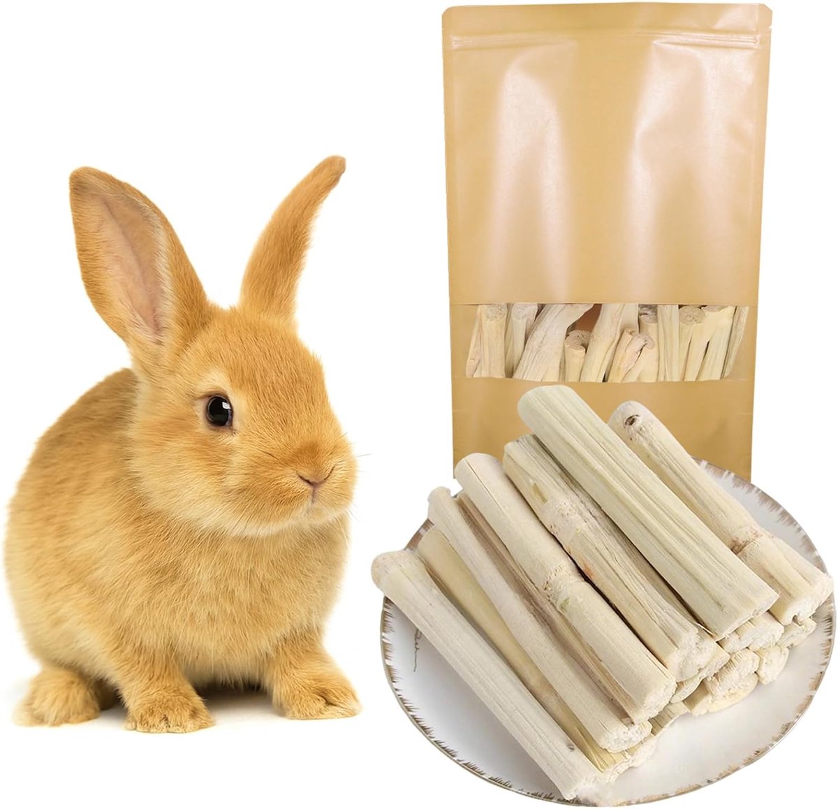 bamboe, 300 g, natuurlijke knaagstokjes voor kleine dieren, bevordert het dagelijks knaagen, voor konijnen, cavia's, hamsters en meer