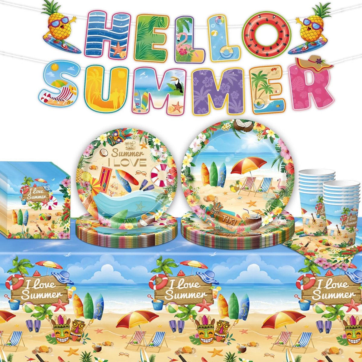Partyserviesset voor zwembad, verjaardagsfeestaccessoires, partyservies, kinderverjaardag, kartonnen servies, papieren borden, bekers, servetten voor kinderverjaardag, verjaardagsdecoratie