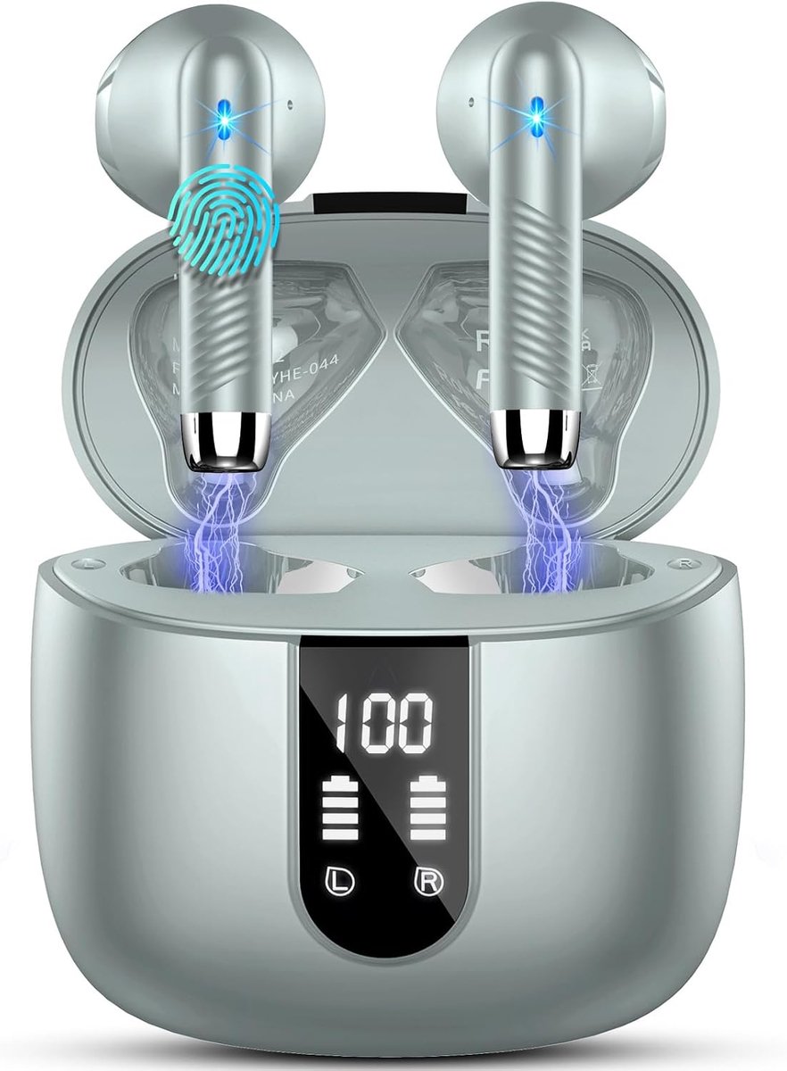 Bluetooth-hoofdtelefoon, Bluetooth 5.4, hifi-stereo, 56 uur, draadloze bluetooth-hoofdtelefoon met ENC ruisonderdrukking, led-display, USB-C, touch-bediening, IP7, waterdicht, hoofdtelefoon