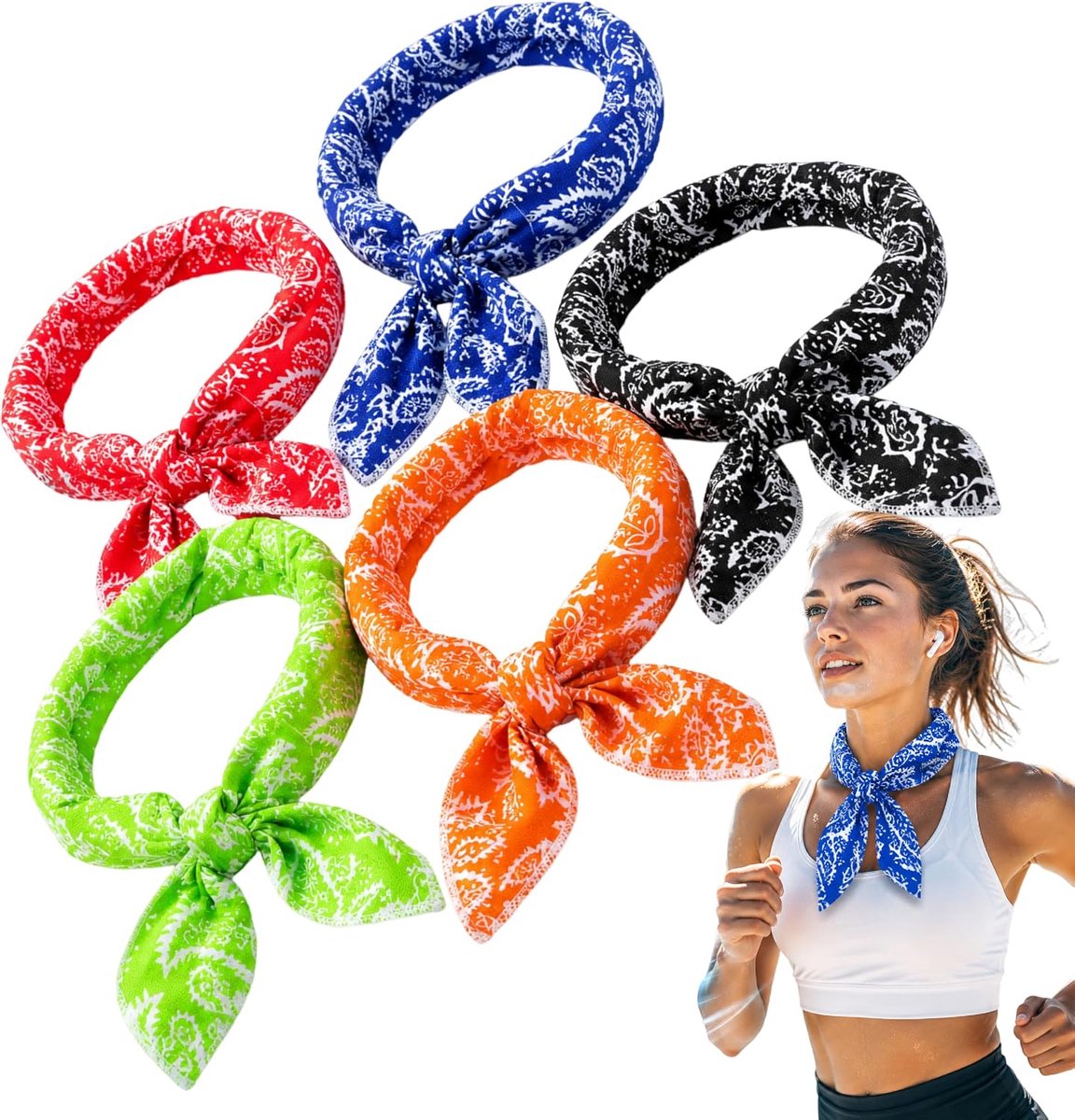 5 stuks verkoelende handdoek, verkoelende nekband, nekwikkelband, onmiddellijke verkoelende sjaal, zomerkoelende bandana, ijsbandana's, voor mannen en vrouwen, camping, outdoorsport
