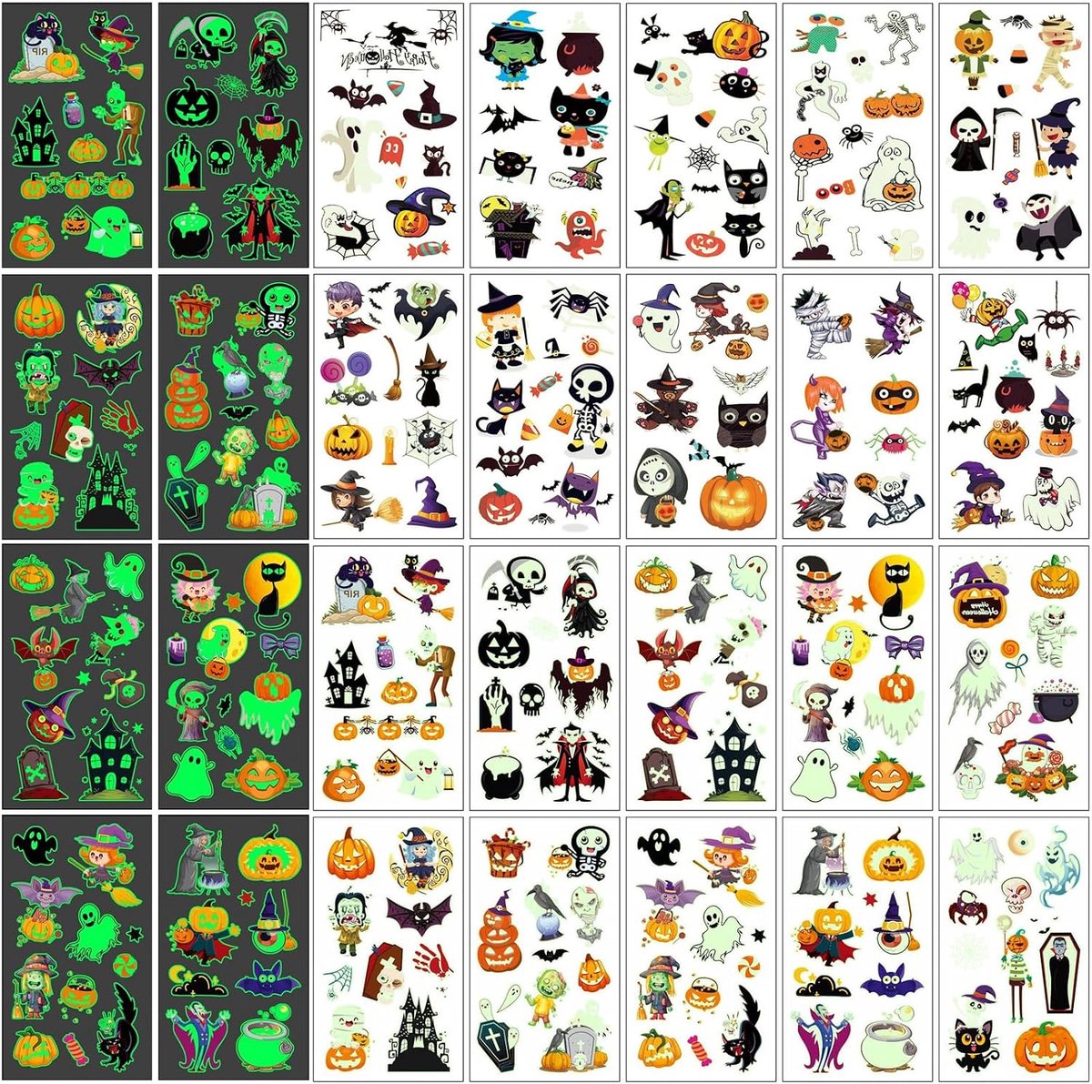 20 vellen tatoeages voor Halloween, kinderen, lichtgevende