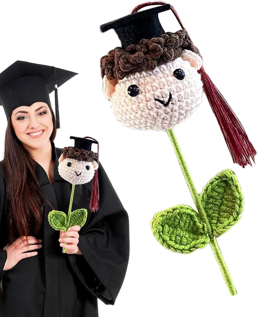 Gebreid Bloemboeket - Handgemaakte Gehaakte Wol Bloom Set | Cap Tassel Doll Design, Artistieke Doctoraal Decoratie Cadeau | Uniek Scholar Celebration middelpunt voor Boy Girl Graduate P