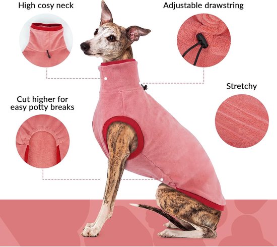 Windhond fleece trui, Whippet pyjama Whippet fleece jas Italiaanse windhond kleding hondentrui coltrui (rood, XS) — afbeelding 4