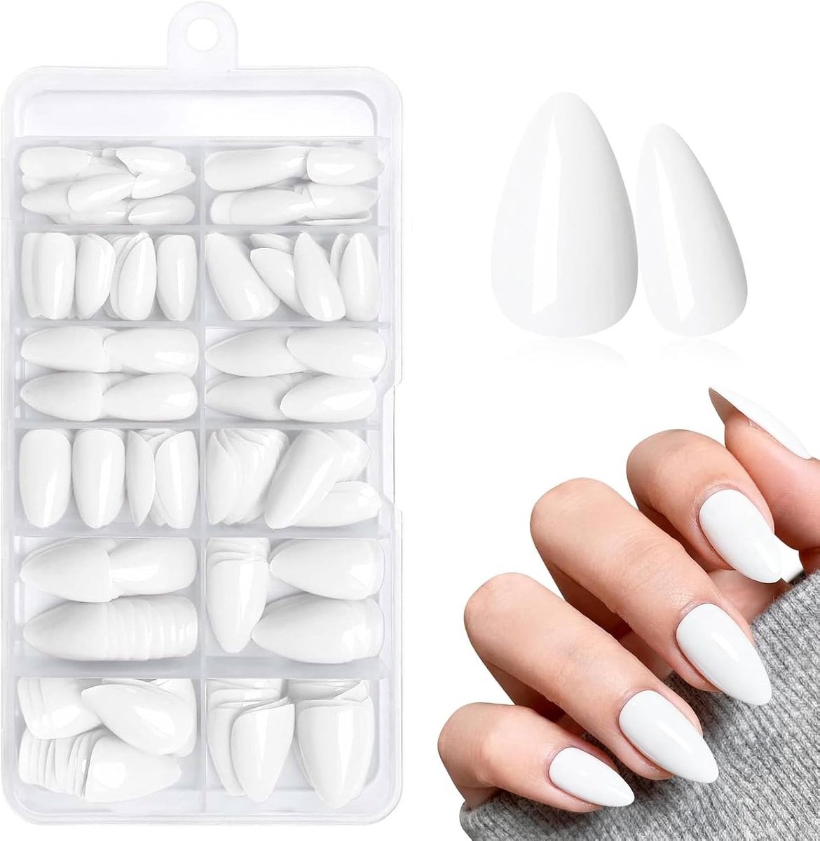 Druk op nagels Amandel Zwart 240 stuks, kunstvingernagels middellang, Stiletto valse nagelpunten, plaknagels acryl nagels, Full Cover nageltips voor beginners, professioneel thuis salon