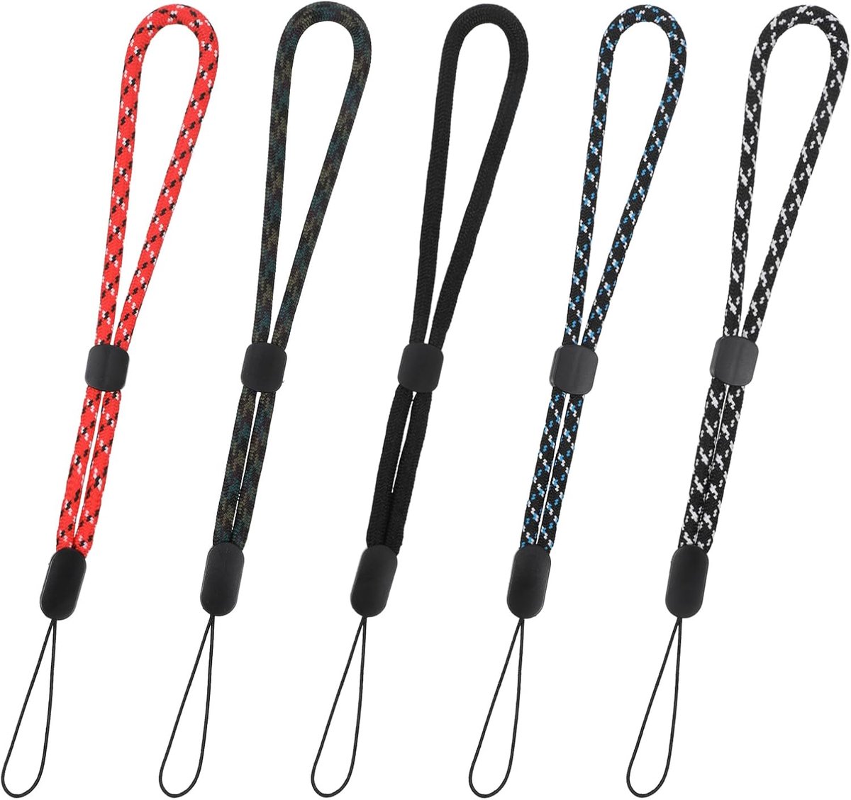 5 stuks polsband voor mobiele telefoon, reflecterende telefoonlus, polsband, telefoonband, mobiele telefoon, korte draagband, telefoon, polsband voor camera, USB-stick (5 kleuren)