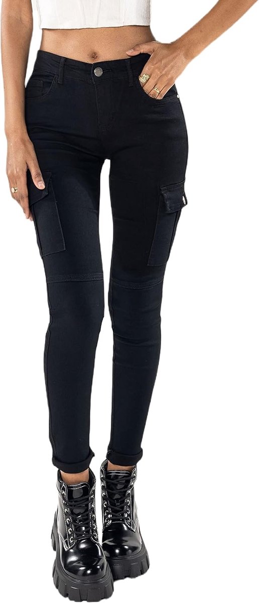 Carter S353 Cargobroek voor dames, skinny fit, jeansbroek, cargojeans, stretchjeans, used look