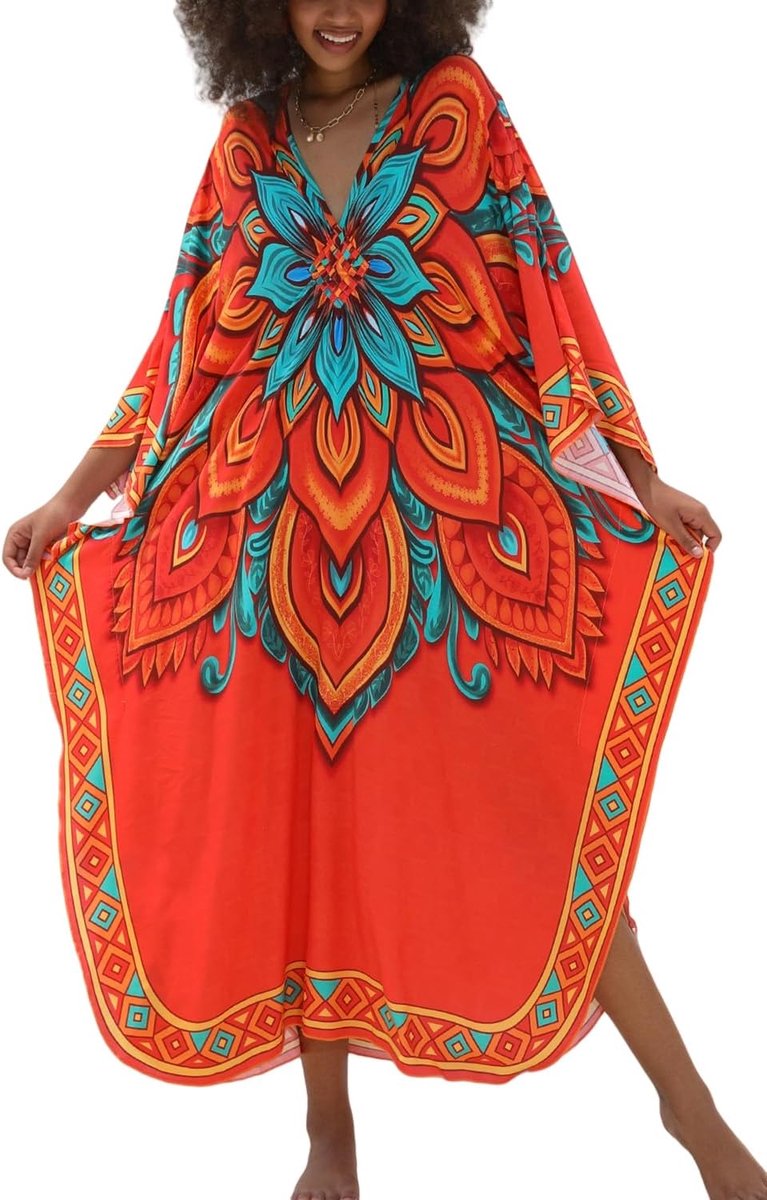 Lange kaftan, Boheemse loungewear, strandbadpak, bedekkende maxi-jurk voor dames