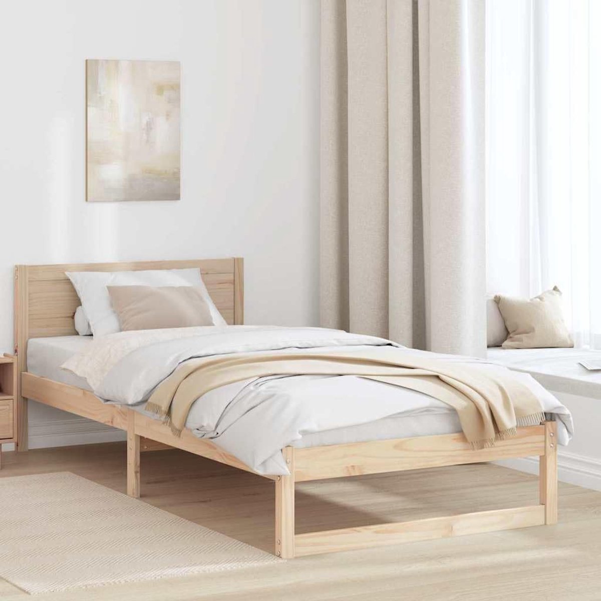 Grenenhouten bedframe minimalistisch hoofdeinde Naturel 80 x 200 cm