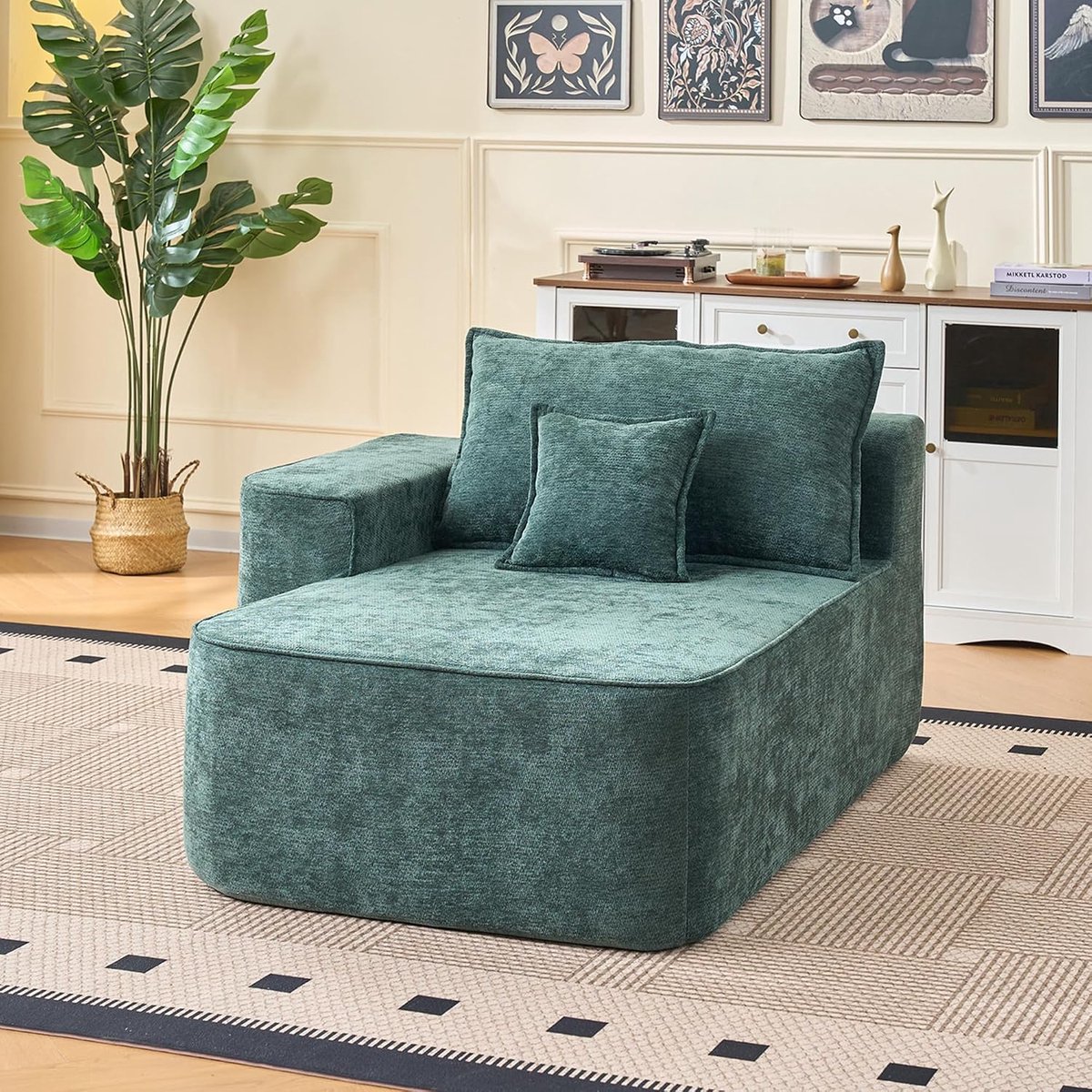 Modulaire slaapbank met chaise longue, zonder montage, slaapbank met slaapfunctie, beenloze bank, voor woonkamer en familie lounge (groen, 1-zits chaise longue)