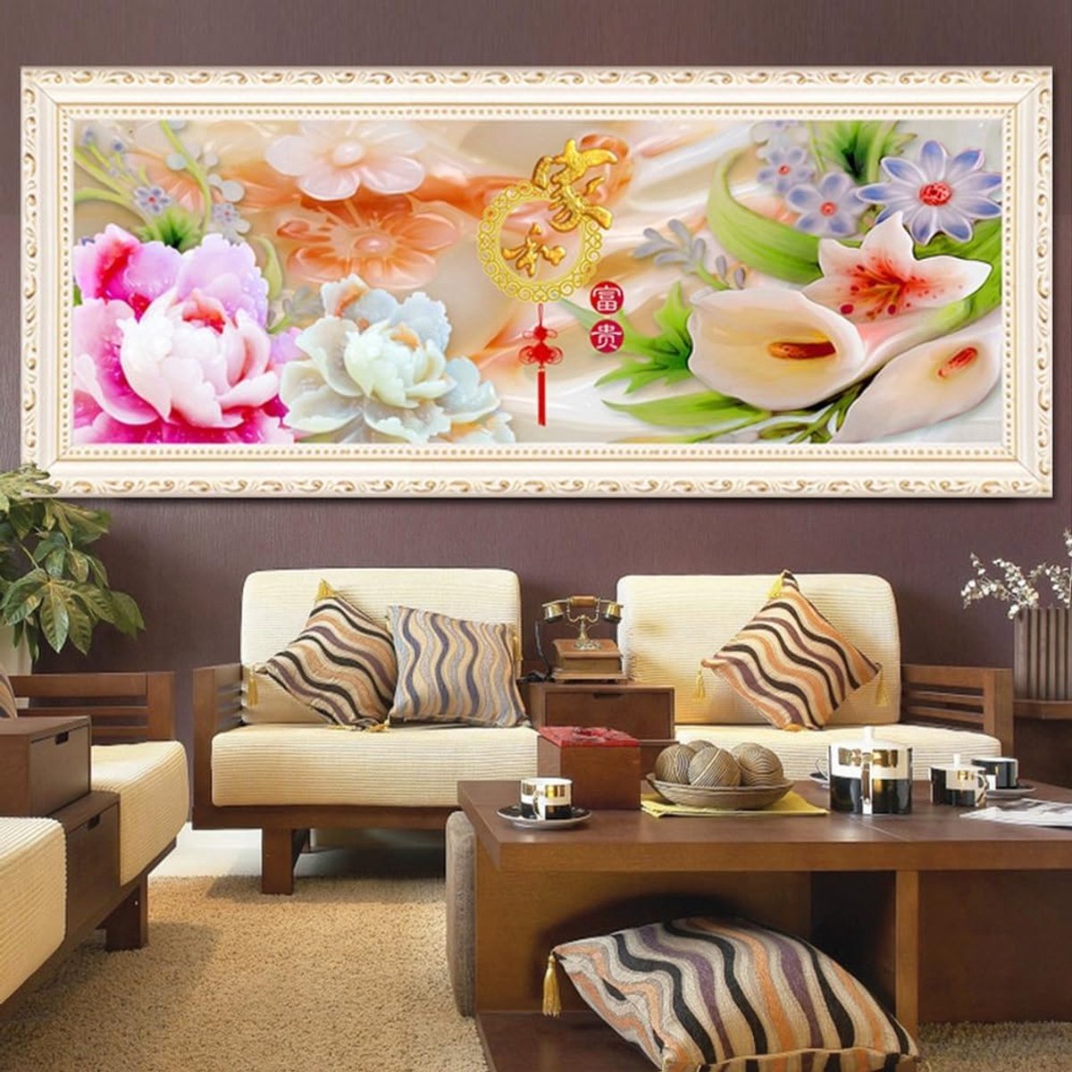 Diamantschilderij voor muur volledige decoratie diamant schilderij kit schilderen op nummer strass borduurwerk 5D DIY volwassenen kruissteek kunst Chinese jade gesneden pioenroos, vierkante diamant
