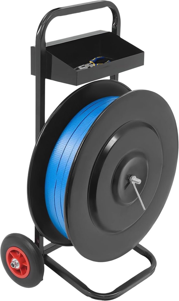 Rolwagen voor omsnoeringsband, draagbare banddispenser met 2 wielen voor rollen tot 80 kg, bandhouder voor PP-band 200 mm/400 mm binnendiameter, voor magazijn en werkplaats