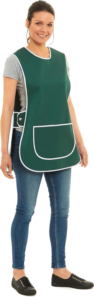 Effen kleur biezen ontwerp tabard schort overall voorzak stijlvolle tabellen voor vrouwen casual schorten voor vrouwen thuis keuken restaurants coffeeshops UK Made