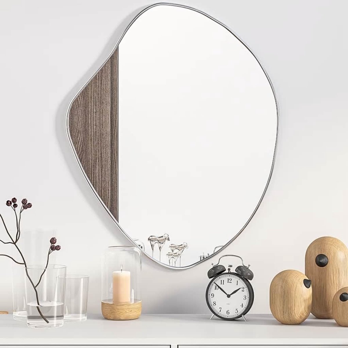 Wandspiegel zilver 60 x 50 cm met pvc-frame voor heldere reflectie en wandmontage, 1 stuk minimalistische decoratieve spiegel voor woonkamer, slaapkamer en hal