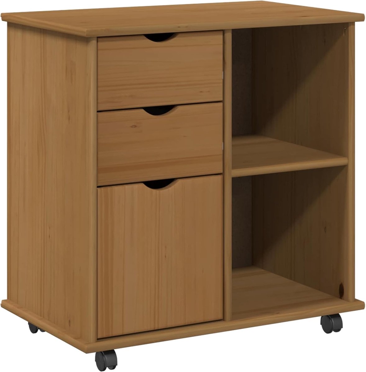 Rolkast honingbruin 63,5 x 39 x 65,5 cm massief grenen, rolcontainer mobiele archiefkast kantoorcontainer bijzettafel voor kantoor thuiskantoor woonkamer slaapkamer 42028380