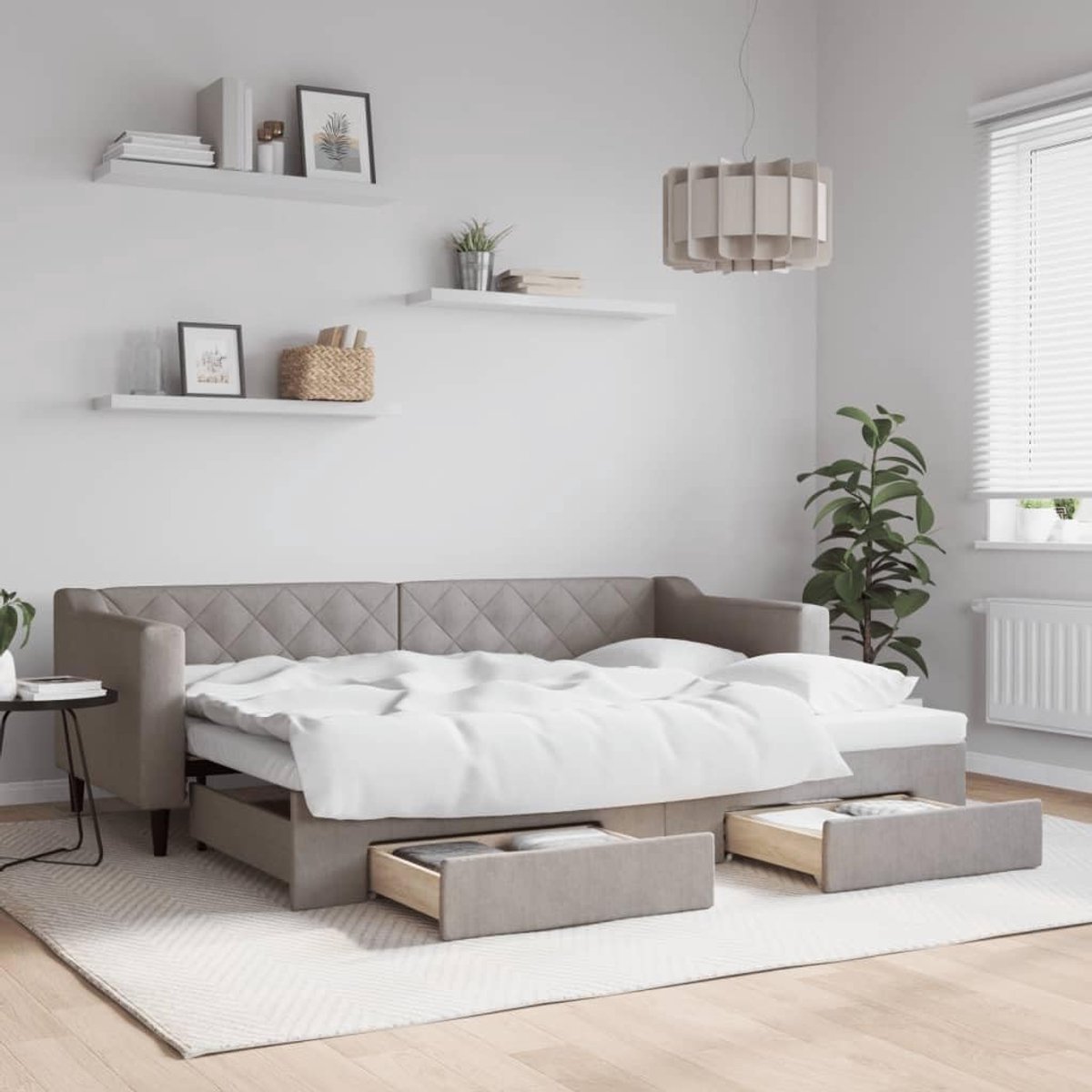 Stof met 2 lades 2 in 1 slaapbank en onderschuifbed taupe 80x200 cm