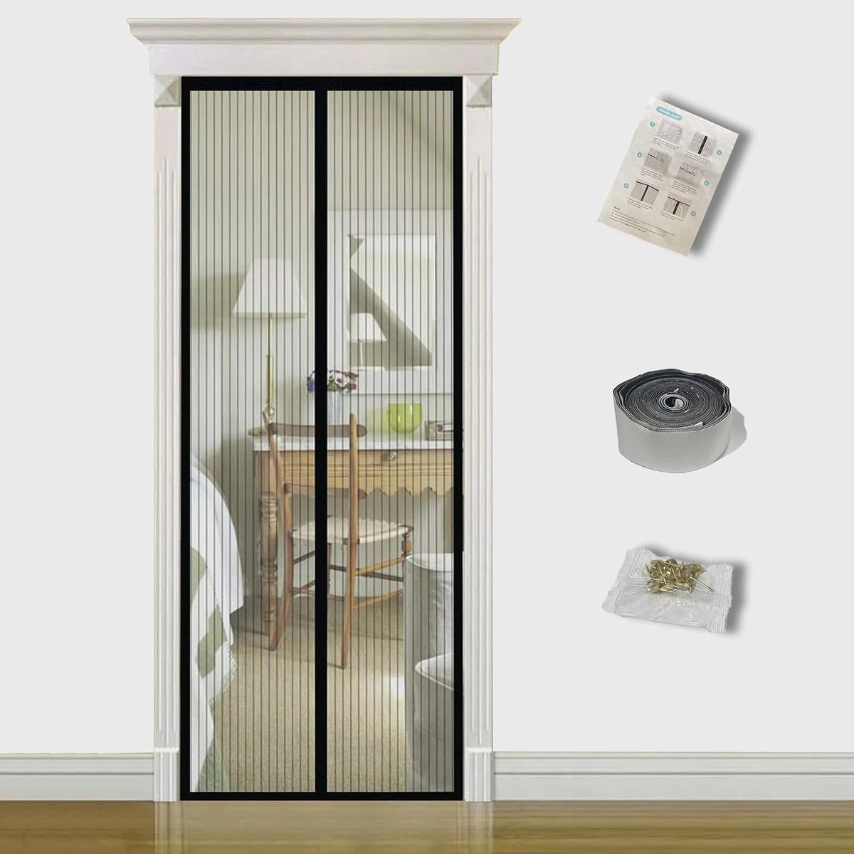 schermdeur, 85 x 205 cm vliegschermen voor deuren, Anti Mosquito Heavy Duty Bug Mesh Gordijn, Snap Shut automatisch insectendeurscherm met volledig frame Magic Tape en krachtige magneten