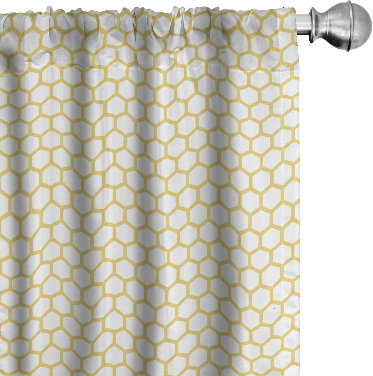 ABAKUHAUS Geel en wit Raamgordijnen, Hexagonal Comb, Lichtgewicht decoratieve 2-delige set met roedezak, 2 stuks 75 cm B x 175 cm L, Geel wit