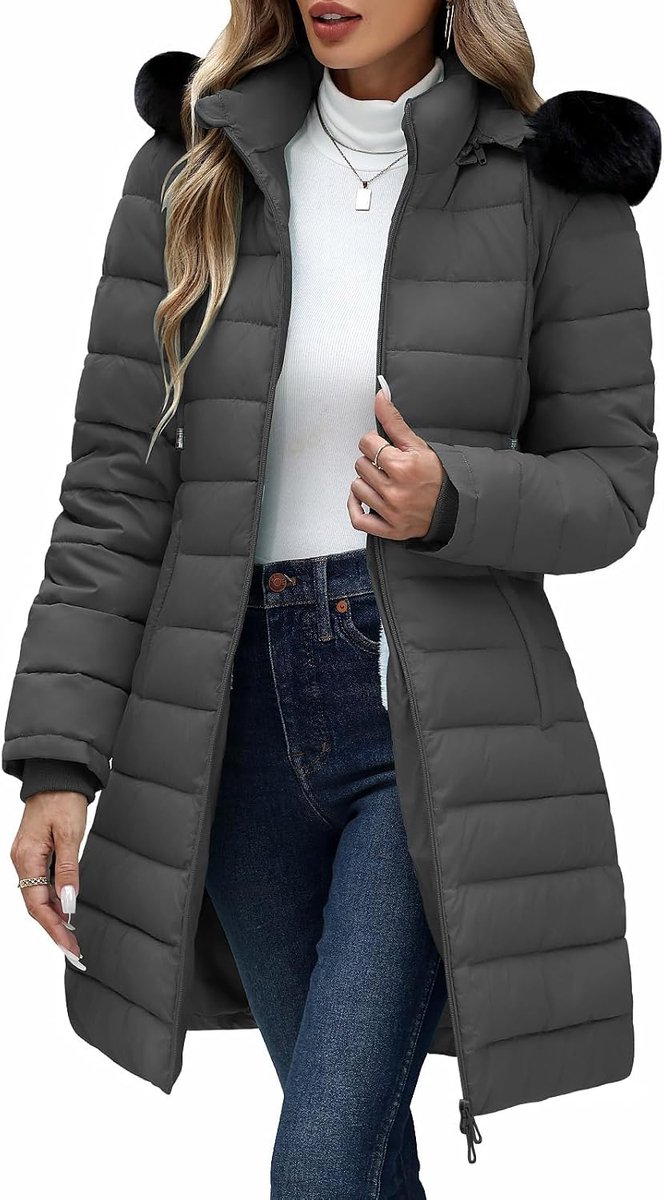 Winterjas voor dames met capuchon en kraag van imitatiebont, warme