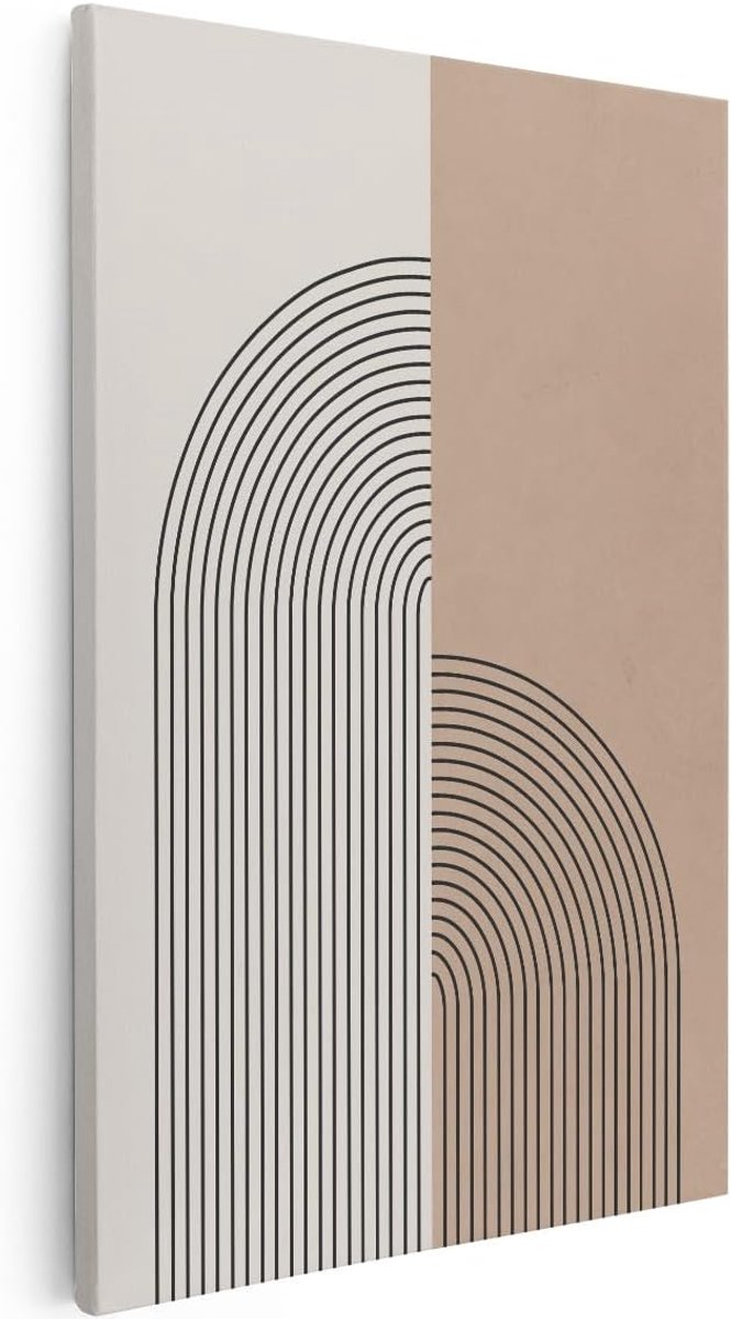 Canvas Schilderij Abstract - 80x120 cm - Groot - Wanddecoratie Boho - Muurdecoratie Japandi - Decoratie Woonkamer Modern - Beige