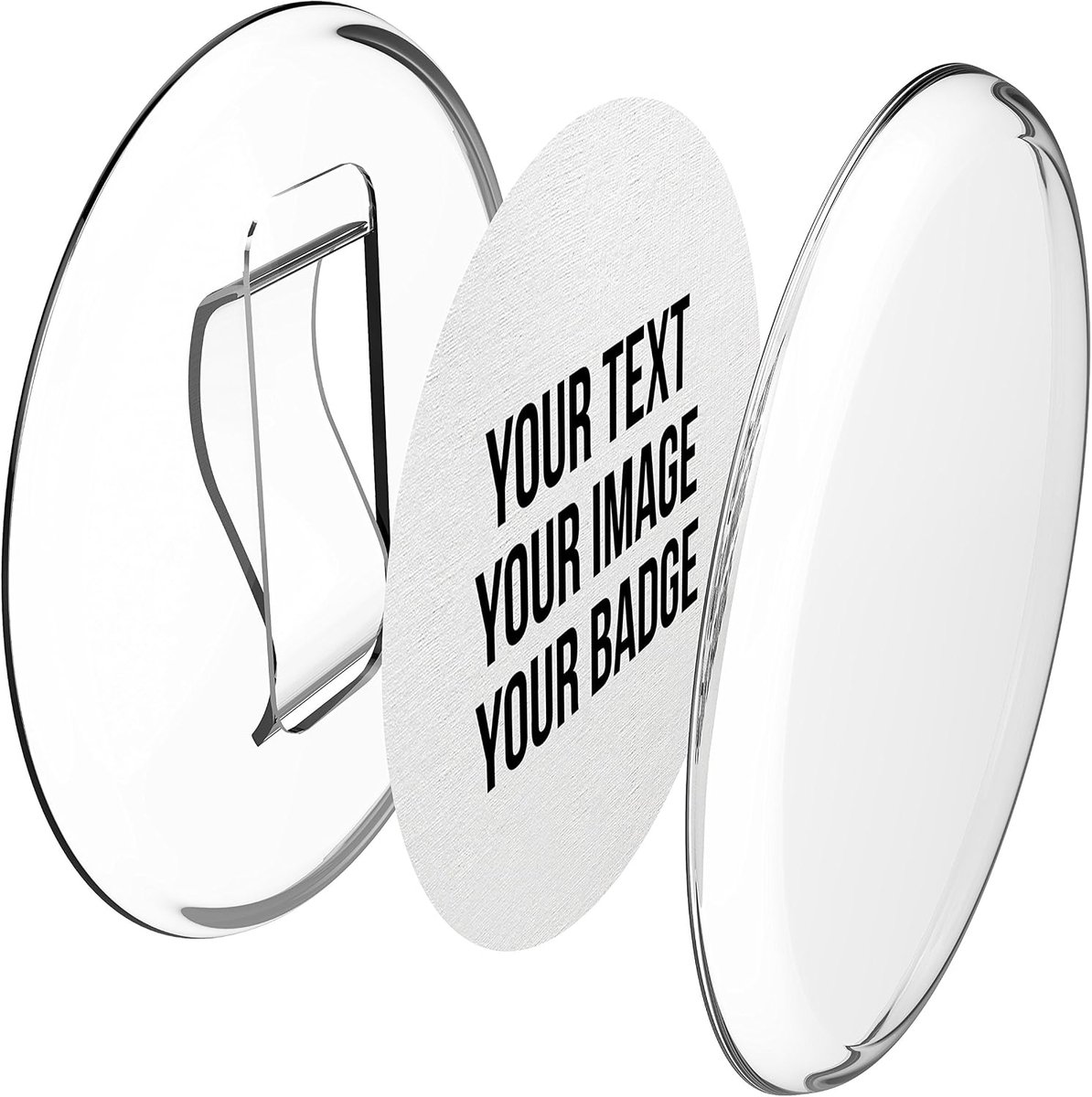Button Badges Kit 56mm met Clip (Pack van 50) - Maak je eigen gepersonaliseerde badges zonder een badge making machine - met afdrukbare blanco inzetstukken op A4-papier