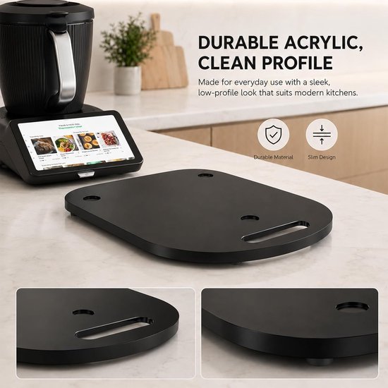 Schuifplank voor Thermomix TM7, schuifplank met 2 wielen en antislip voeten, 8 mm dik acryl, zonder boren, gemakkelijk te reinigen, zwart — afbeelding 4
