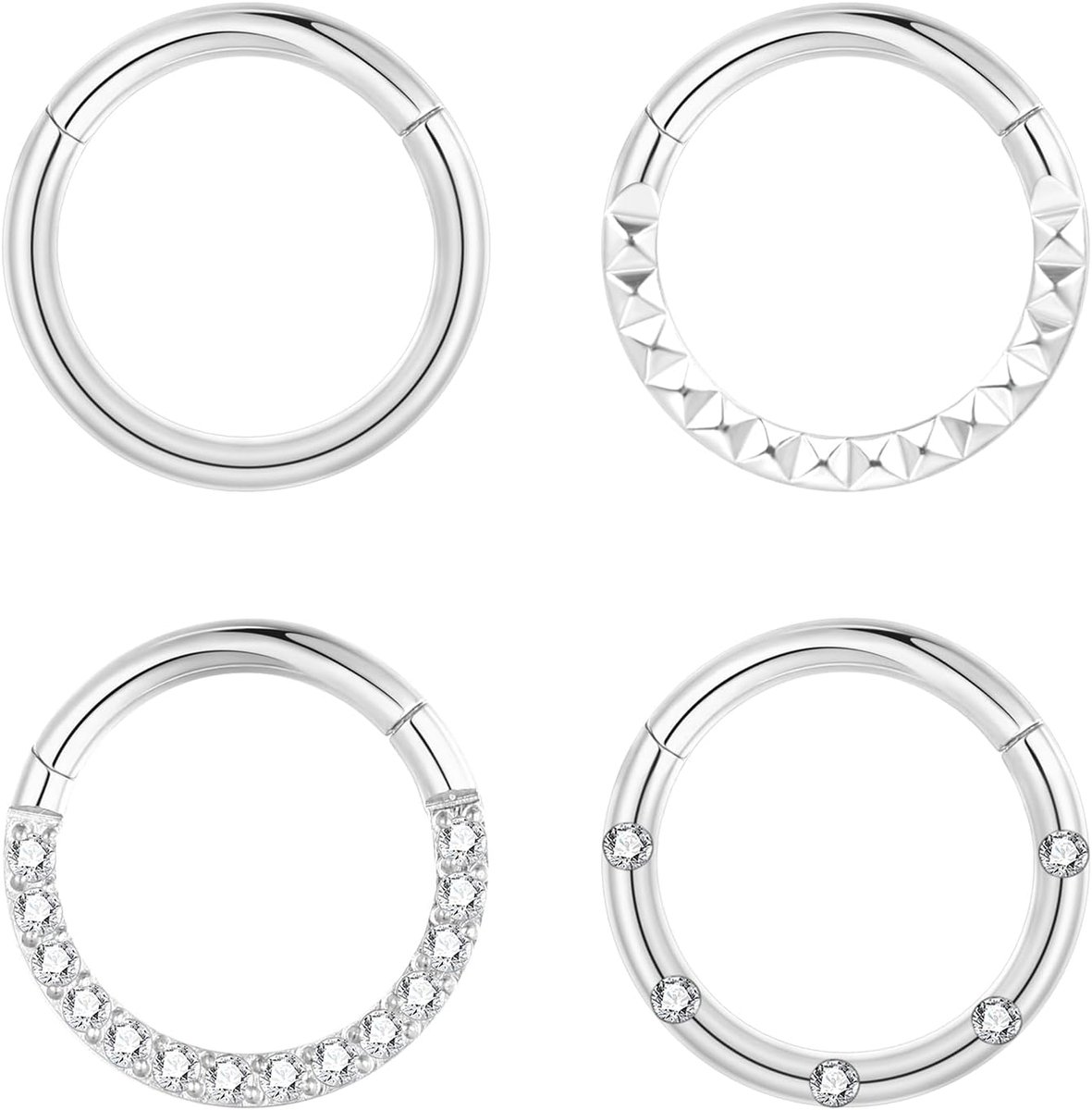 4 stuks 16 g septum-piercing G23 titanium scharnier-segment-clicker goud/titanium daith piercing ring helix conch tragus 6 mm 8 mm 10 mm