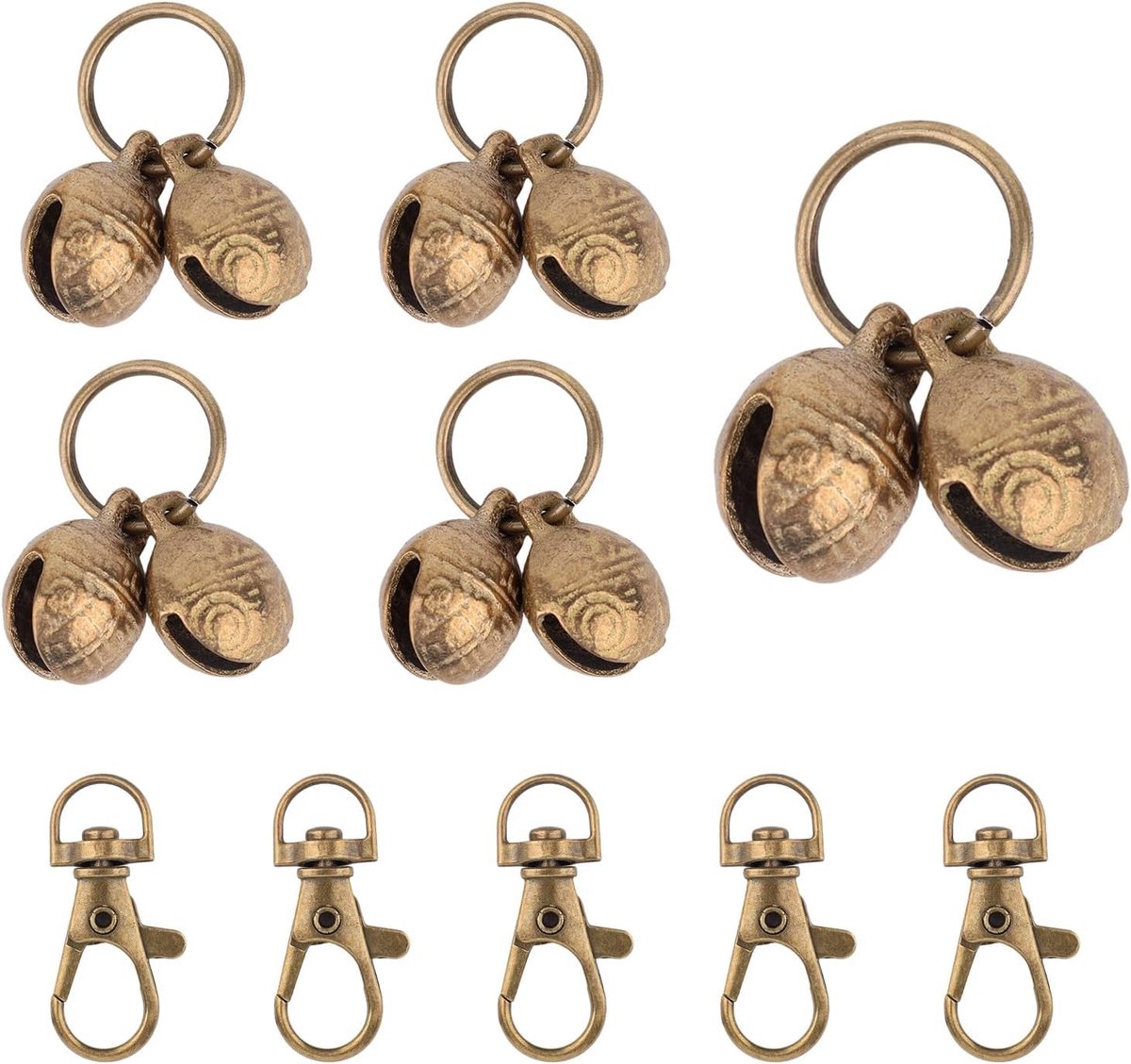5st Messing Hondenbellen, Hoogwaardige Duurzame Messing Halsbandbellen Kleine Honden met 5 Drukknopen Praktische Accessoires Halsbandhanger Huisdieren voor Volgen en Trainen Huisdieren