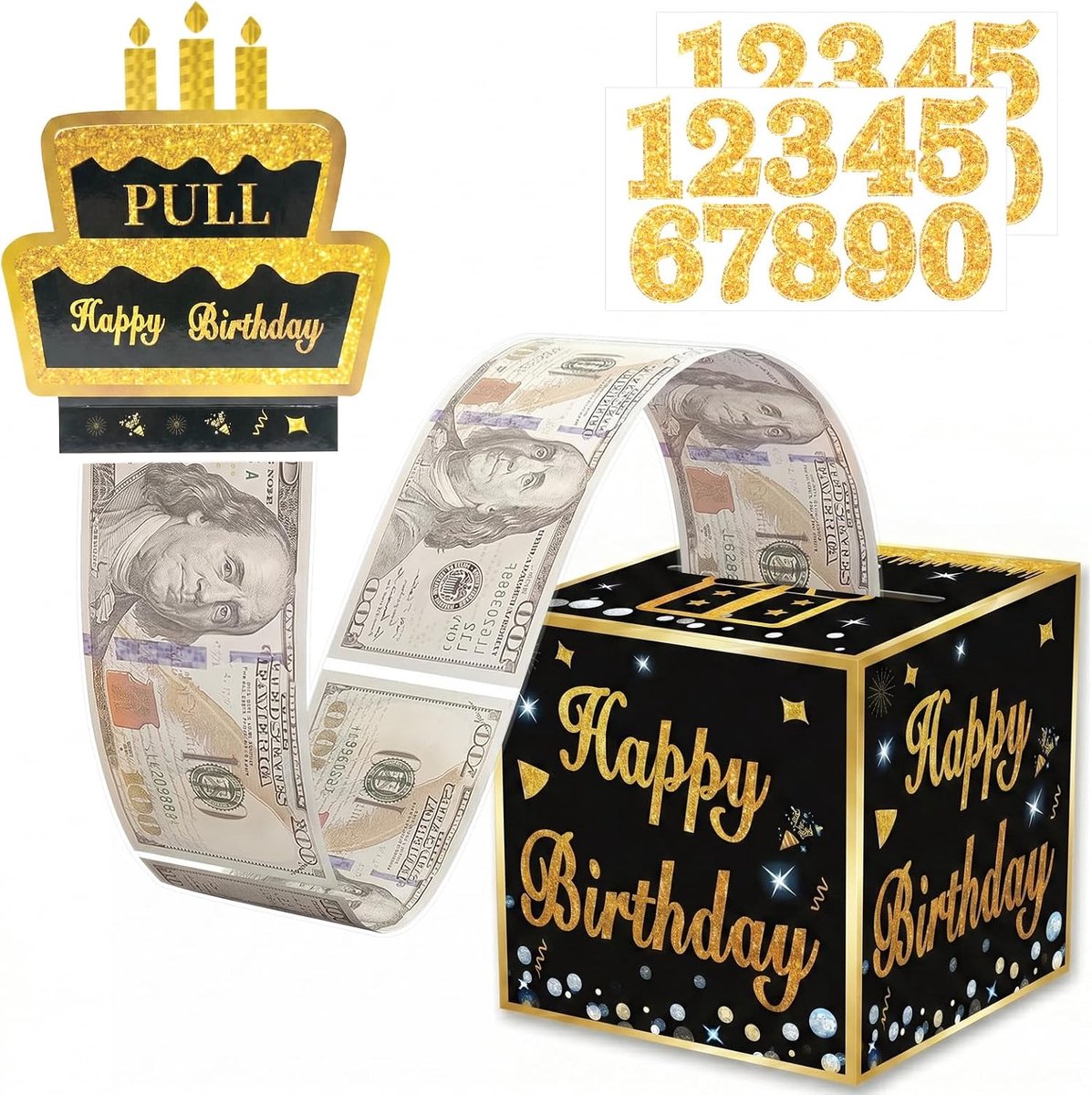 Go Happy Birthday Cash Money Pull Out geschenkdoos, Mystery Cash Box