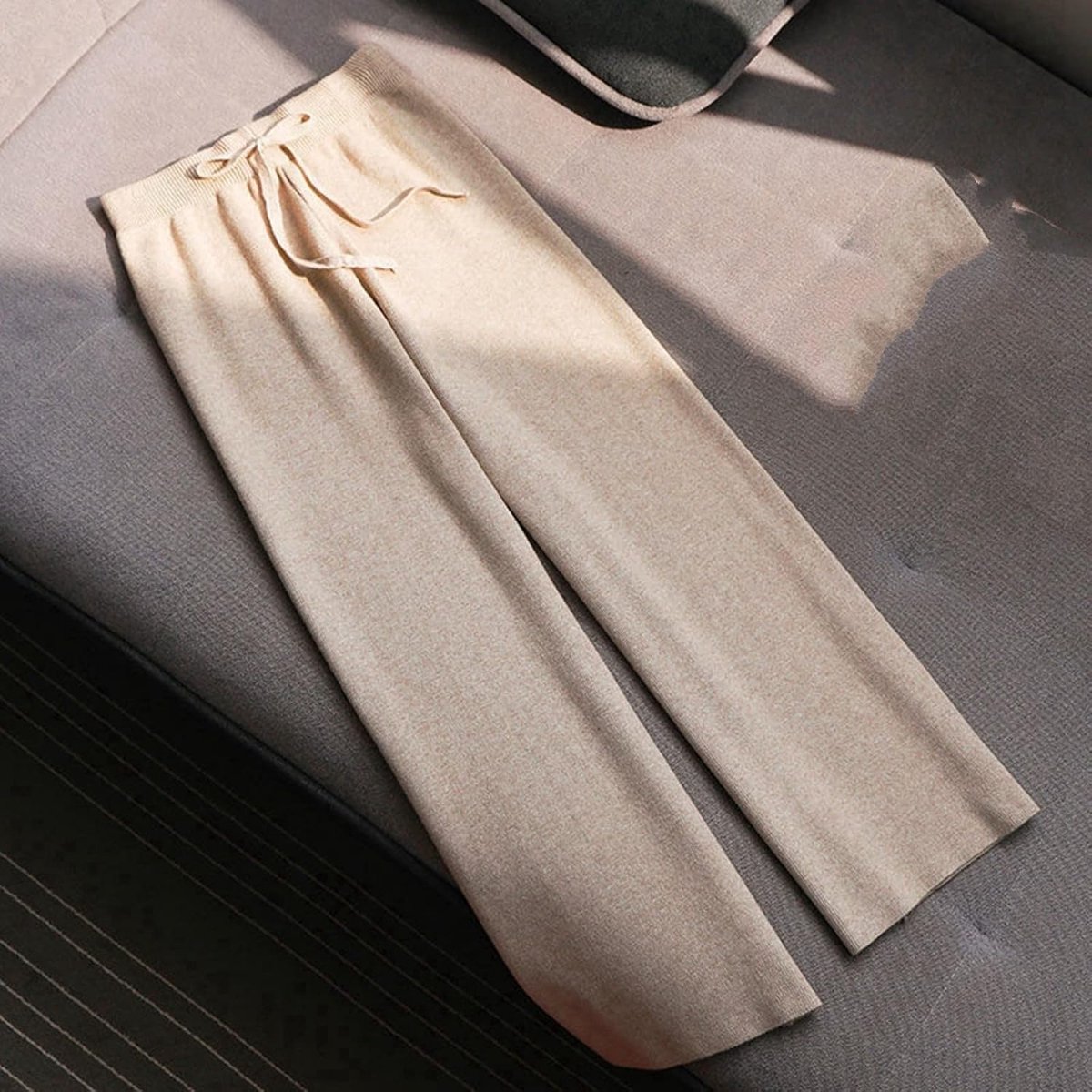 Rechte Winterbroek - Modieus Warme Dames Wijde Pijpen Broek Stretch Gebreid Kaki Stretch Vintage Hoge Taille Losse Gebreide Broek Dames Streetwear Kerst Nieuwjaar Geschenken,Khaki,One Size