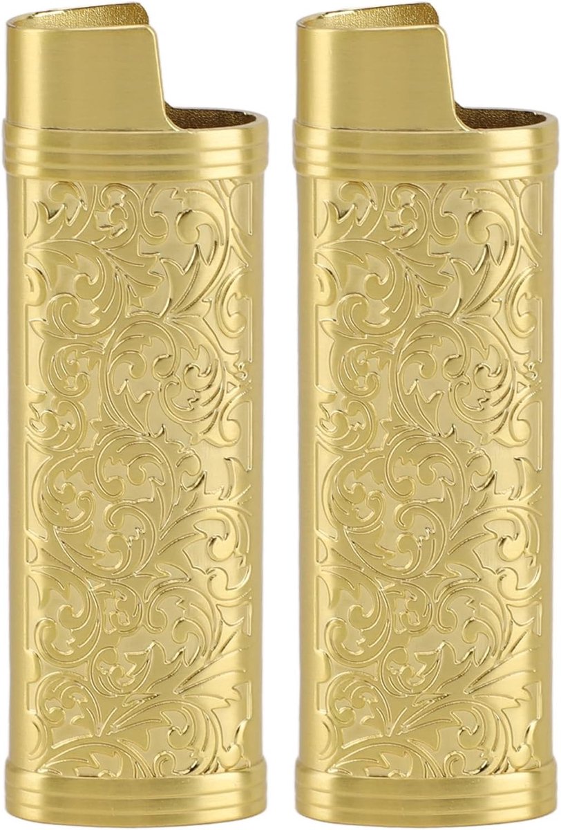 Botanic Design Zinklegering Lichtere Case Cover Sleeve Holder voor BIC Full Size Aansteker J6, Gemakkelijk Te Gebruiken, Veilige Bescherming, Perfecte Cadeaukeuze (GOLD)
