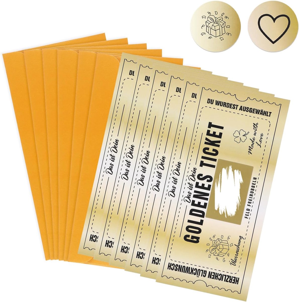 6 stuks gouden ticket cadeau-idee cadeaubonnen en cadeaubonnen met krasstickers, creatieve gouden ticket verrassingskaart als cadeaubonnen voor verjaardagen, vrienden en speciale gelegenheden