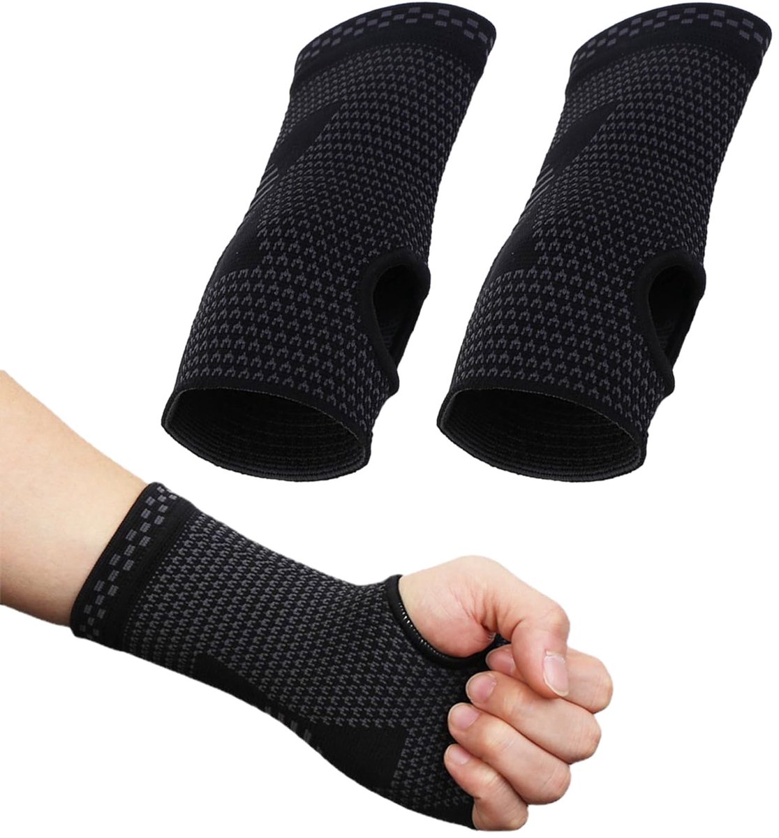 2 stuks zwarte polsbandages, polsbescherming, katoenen polsbandage, compressiemanchet, polssteunbandage voor ondersteuning en bescherming tijdens het sporten.