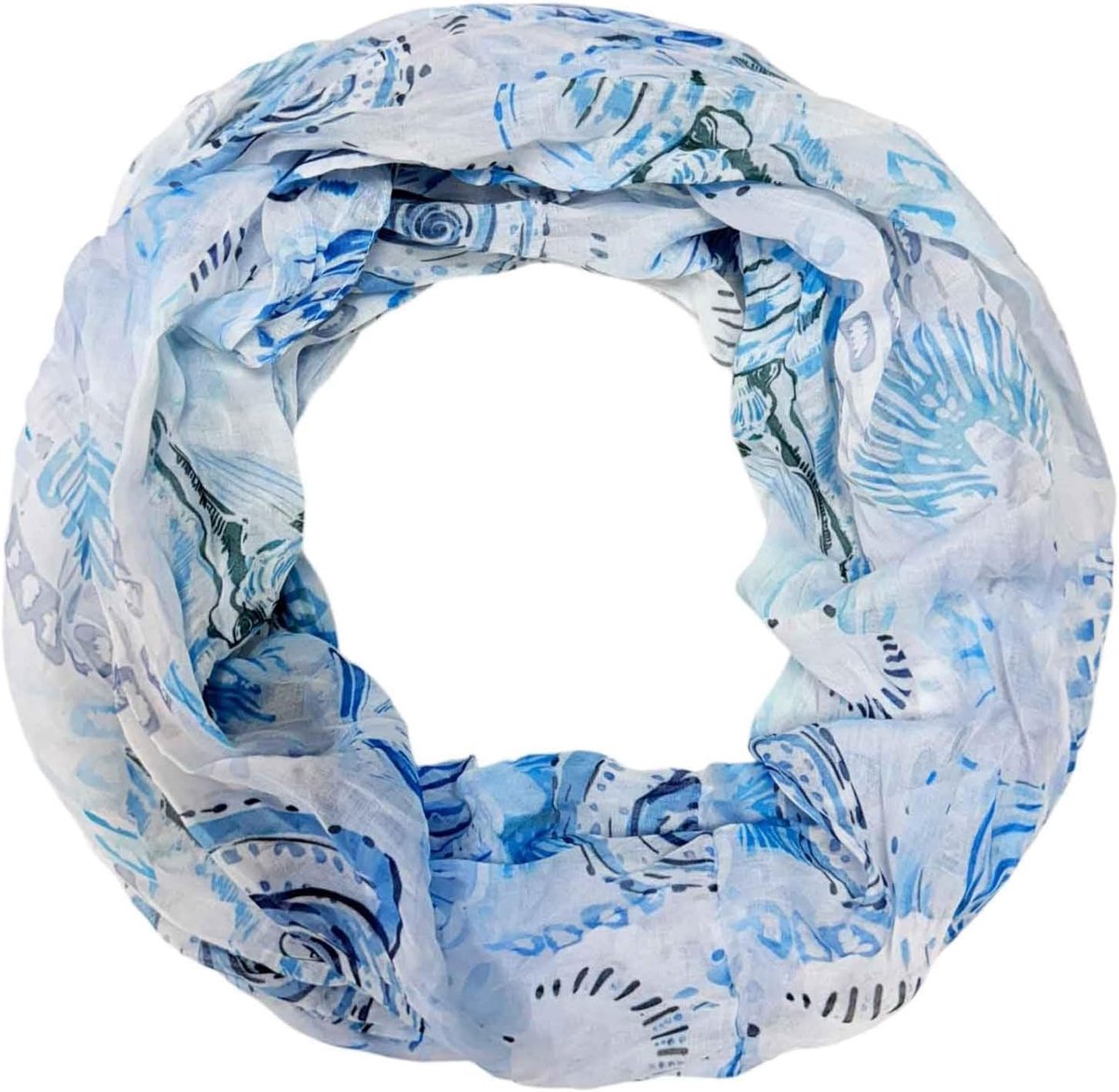 Loopsjaal voor dames met schelp- en zee-motief, lichte zomersjaal, colsjaal met zeester en oceaandesign, luchtig en zacht, voor vakantie, strand