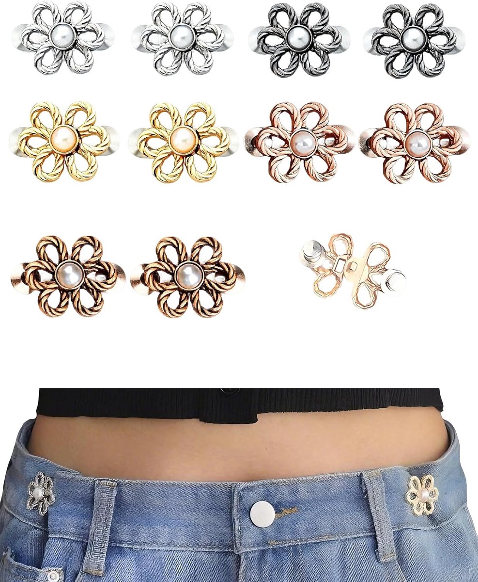 Knopen voor broekmaat, 5 kleuren, bloemenpatroon, klikknopen voor het krimpen van broeken, jeans, rokken, naadloos, herbruikbaar, robuust