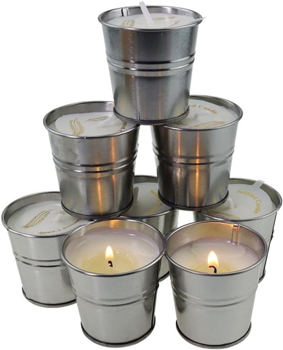 Kaarsen in metalen doos, 8 stuks, 50 g