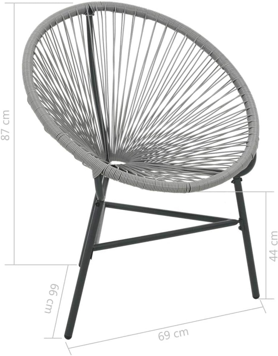 Tuinstoel Moonchair polyrotan relaxstoel stoel terrasstoel balkon stoel outdoor stoel stalen frame 69 x 66 x 87 cm grijs