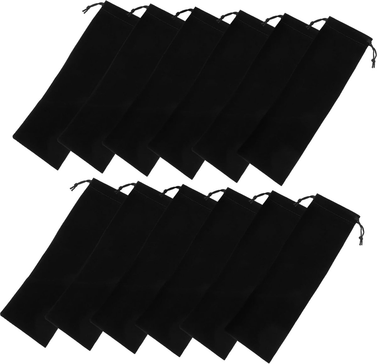 12 Stuks Zwarte Fluwelen Zakjes met Trekkoord Duurzame Bestekopbergers voor Stokjes Rietjes Multifunctionele Draagtas voor Camping Restaurants Reizen