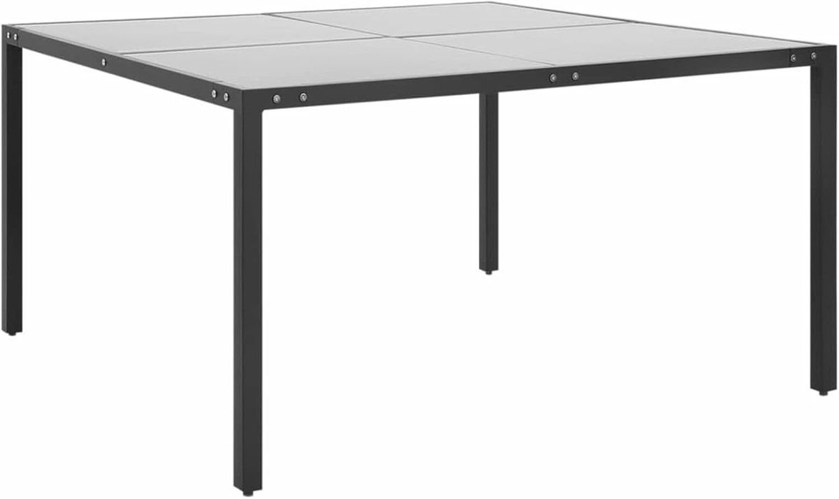 Tuintafel, balkontafel, eettafel, terrastafel, campingtafel, partytafel, tuinmeubelen, tafel voor tuin, terras en balkon, tafelblad van gehard glas, antraciet, 130 x 130 x 72 cm, staal en glas