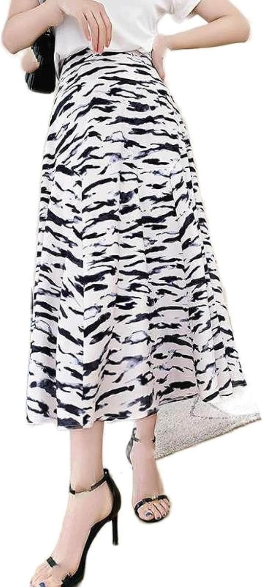 Damesrok Met Hoge Taille - Zomermode Gepersonaliseerde Rok Met Luipaardprint Elegante Veelzijdige Rok Met Grote Zoom, Modieuze Huidvriendelijke Zachte A-Lijn Rok,Zebra,Xs