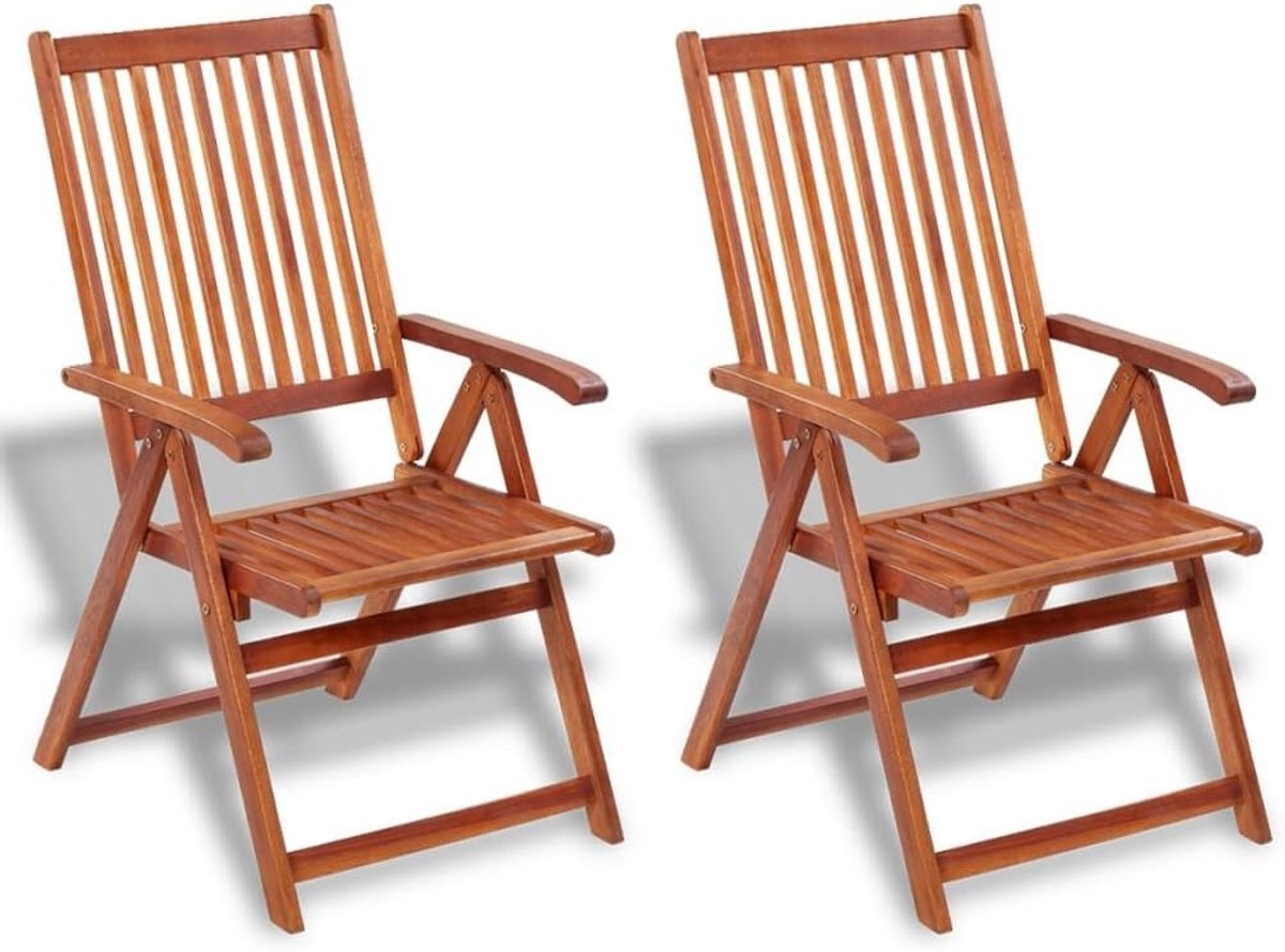 Yorten Tuinstoel, 2 stuks, klapstoel, acaciahout, tuinstoel, houten stoel, tuinmeubelen met 5 standen, 57 x 69 x 111 cm (l x b x h), natuur